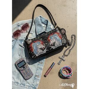 NWT Ed Hardy "Dead or Alive" Rhinestone Y2K Shoulder Bag